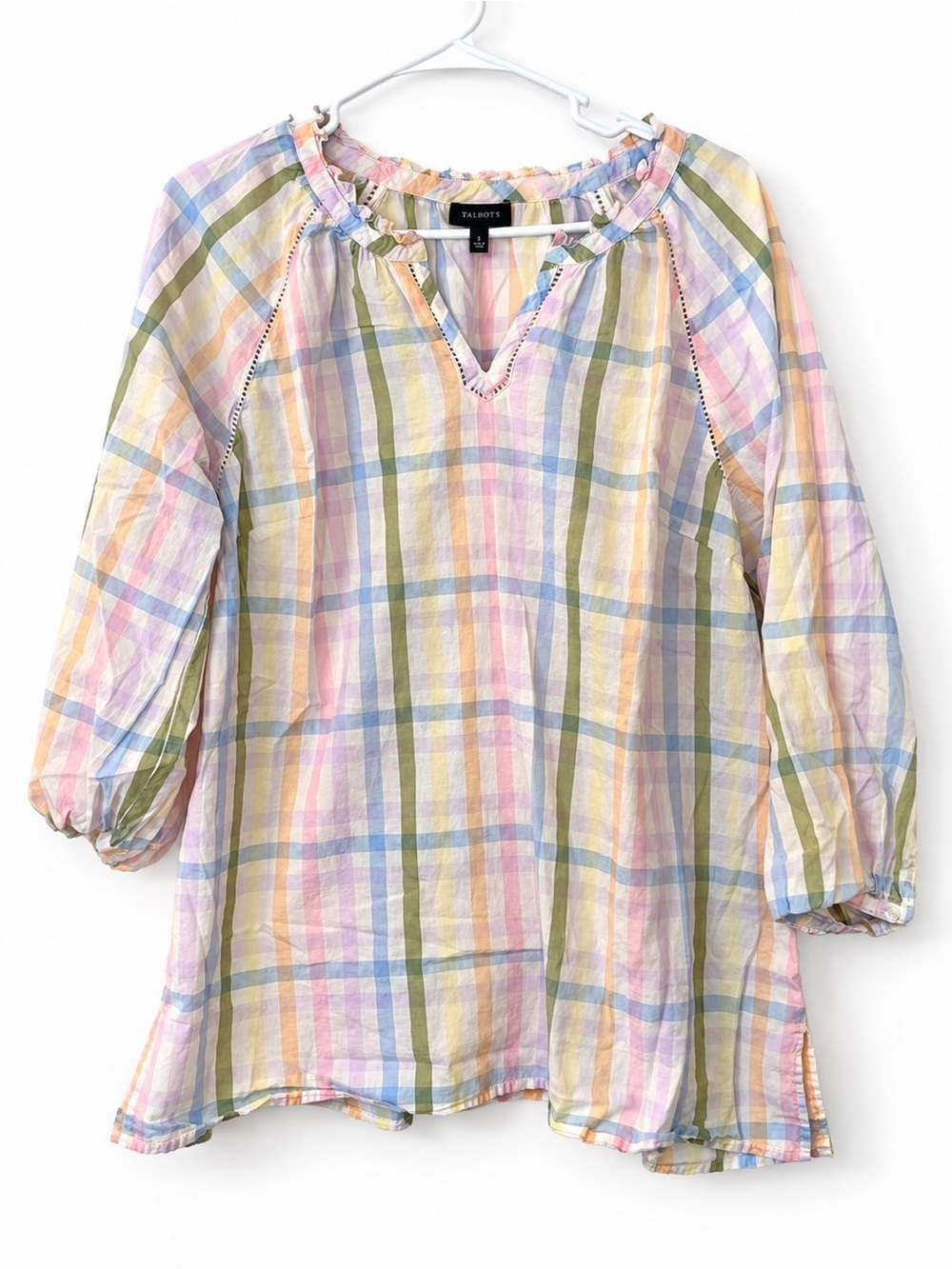 Talbots Pastel Plaid Peasant Blouse - Multi Pastels